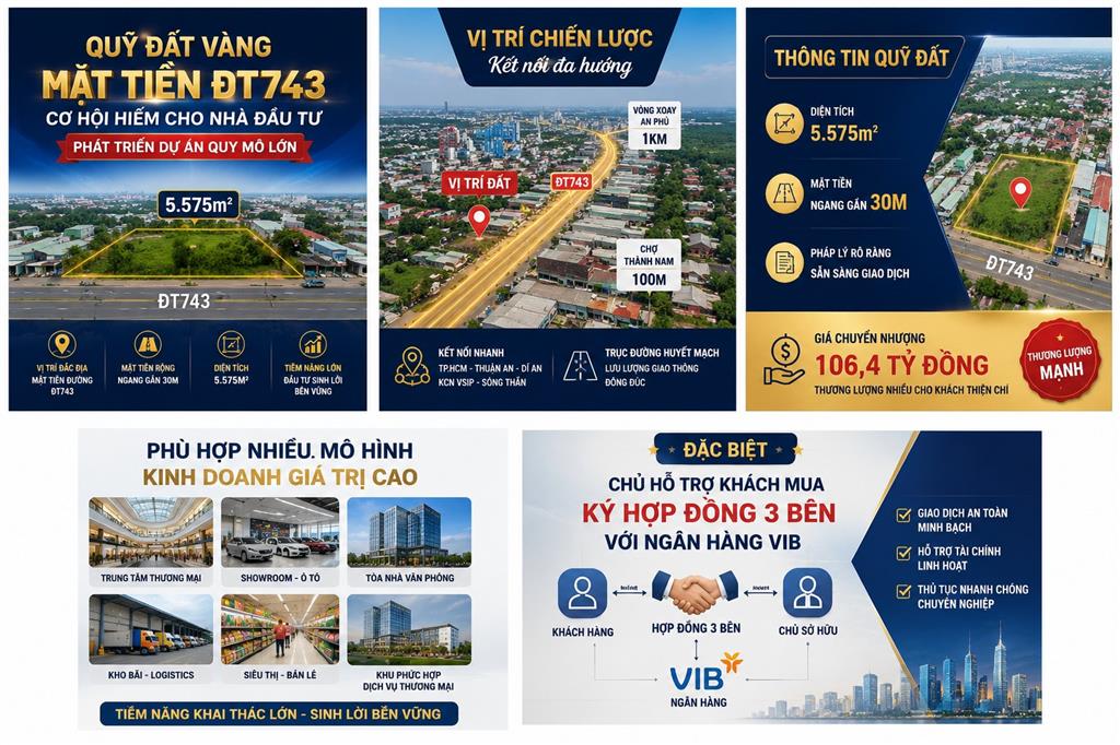 Đất Vàng Mặt Tiền ĐT743 – 5.575m² Phường An Phú = Thuận An Bình Dương Chỉ 106 Tỷ