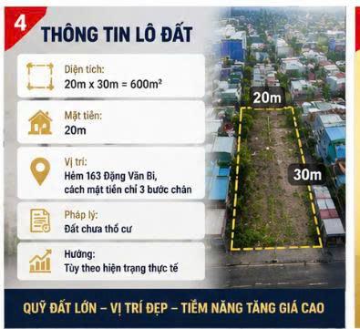 Đất 600m²  HXH  Đặng Văn Bi, TT Thủ Đức ngang 20m, thích hợp xây CHDV Chỉ 60 Ty