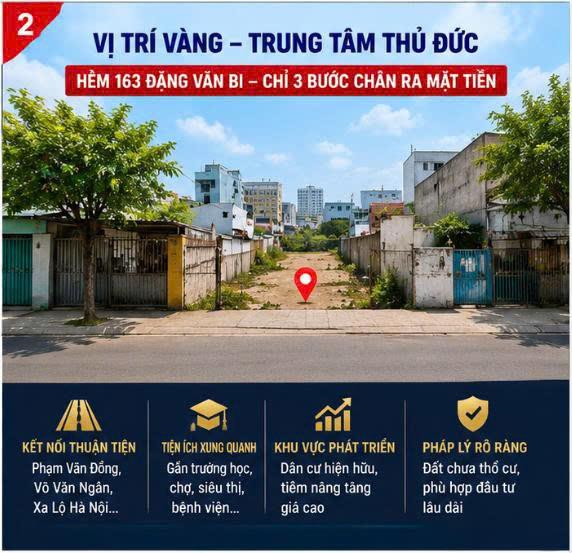 Đất 600m²  HXH  Đặng Văn Bi, TT Thủ Đức ngang 20m, thích hợp xây CHDV Chỉ 60 Ty