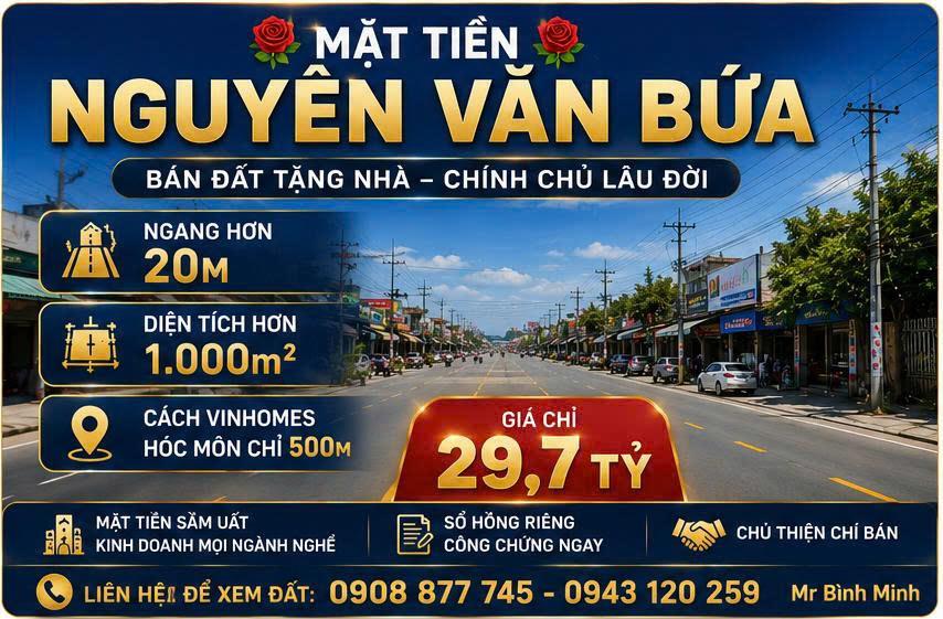 Bán Gấp Đất Mặt Tiền KD N.V.Bứa, Xuân Thới Thượng, Hóc Môn 1310m2,Chỉ 29.7 Tỷ.