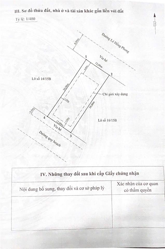 Bán đất mặt đường lê hồng phong. vị trí vip 360m2 ngang 12m. 2 mặt tiền chỉ 150tr/m