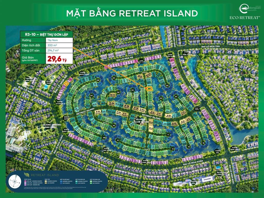 Bán biệt thự đơn lập đảo eco retreat siêu vip liền kề clubhouse trung tâm, 0936 616 ***