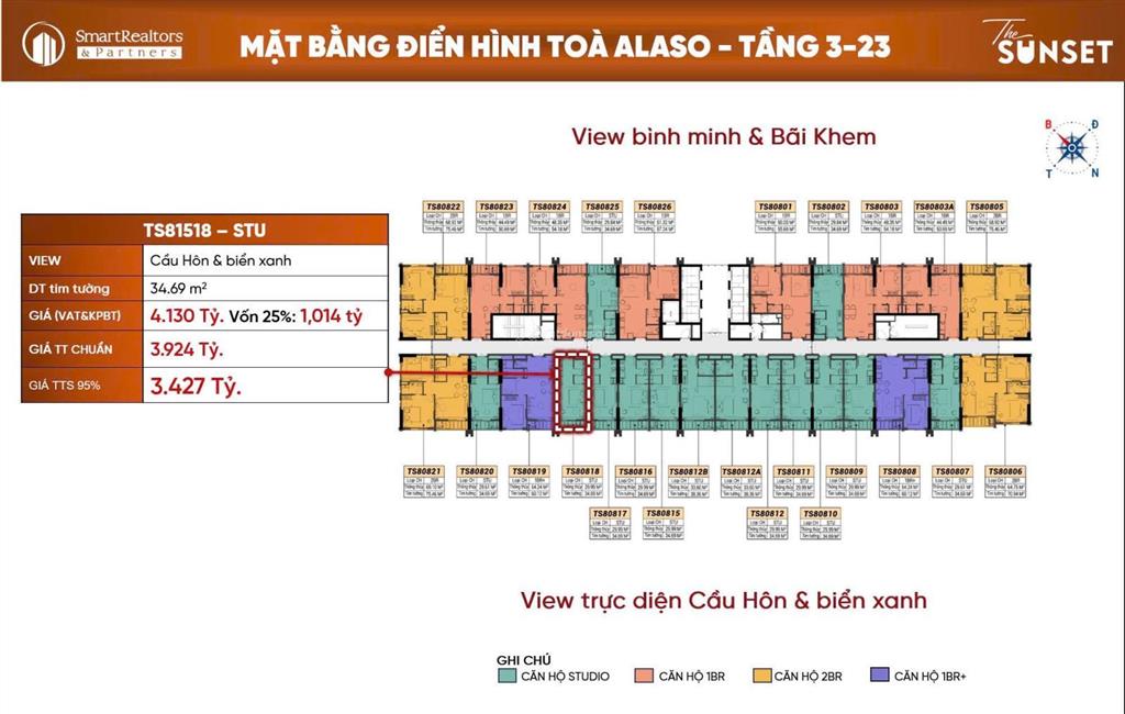 Bán căn hộ studio the sunset phú quốc view biển pháo hoa tầng cao siêu đẹp, giá tốt, 0936 616 ***