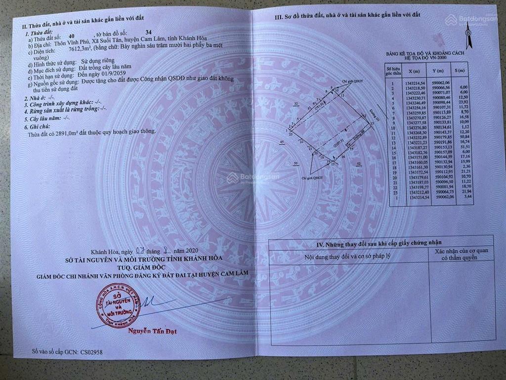 Bán đất diện tích lớn trung tâm suối tân, cam lâm