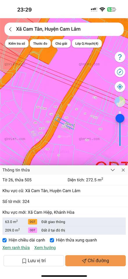 Vĩnh bình  cam hiệp  272 m2  7 x 38  tc 100  giá 7 triệu/m2
