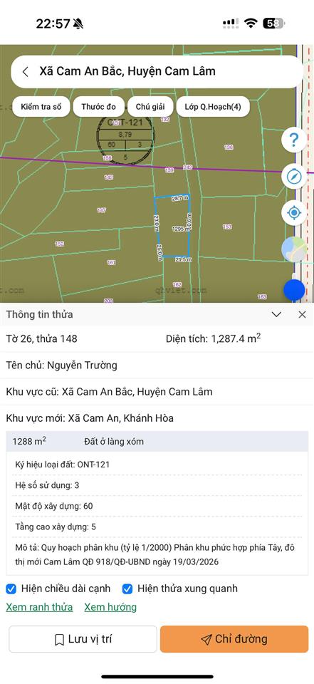 Hiền lương  cam an  1.287 m2  50 x 28  qui hoạch 2045 đất ở  giá 780 triệu/sào