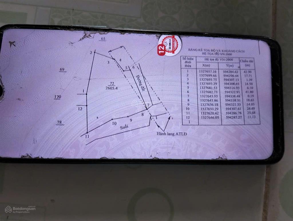 Hiền lương  cam an  2605m2  41m mặt tiền đường bê tông  quy hoạch đất ở  giá 390 triệu/sào