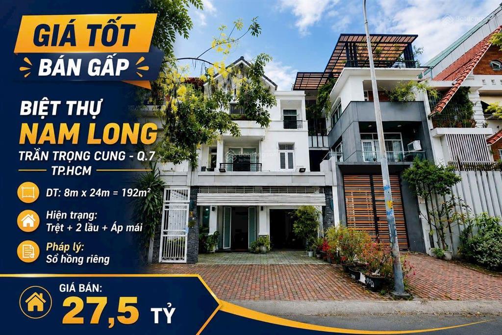 Bán biệt thự mt đường kdc nam long trần trọng cung q7 8x24m trệt 2l áp mái giá 27,5 tỷ tl