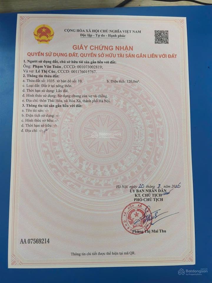 Bán đất nền dự án tại xóm sống mới, quốc lộ 21a, thái hòa, 38 triệu/m2, 120m2
