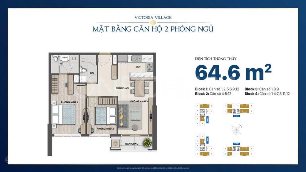 Bán nhanh victoria village 2pn 64m2 diện tích sử dụng giá 6.5 tỷ allin