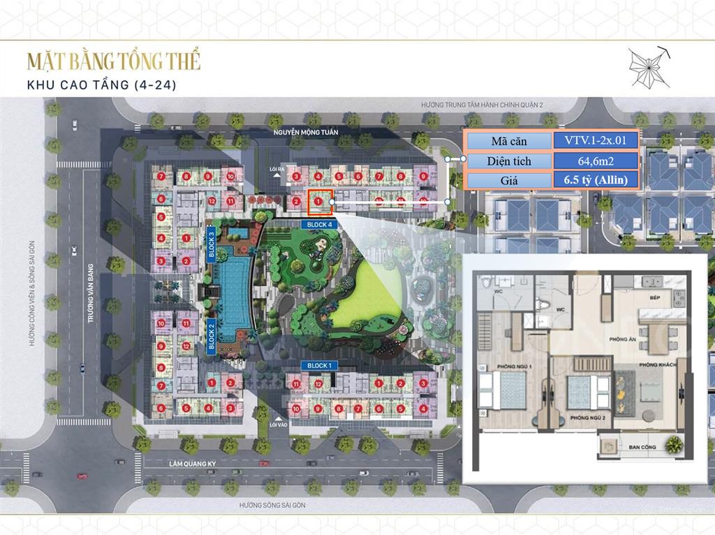 Bán nhanh victoria village 2pn 64m2 diện tích sử dụng giá 6.5 tỷ allin