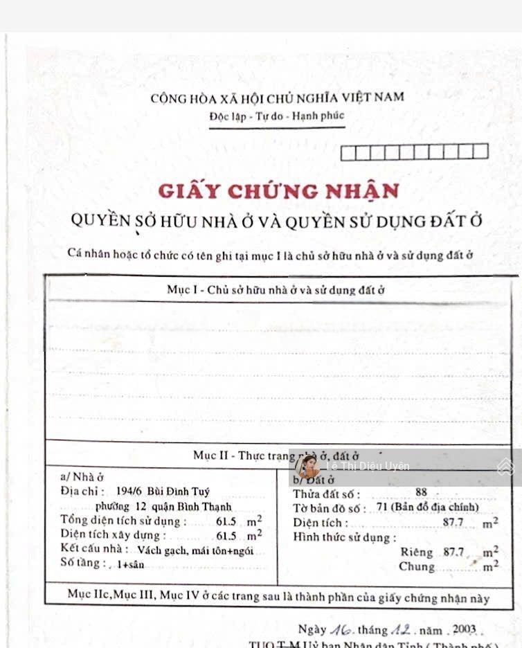 Chính chủ bán nhà góc 2mt 194/6 bùi đình túy, bình thạnh. dt 4,3x25 cn 88m2 giá rẻ.  0901 686 ***.