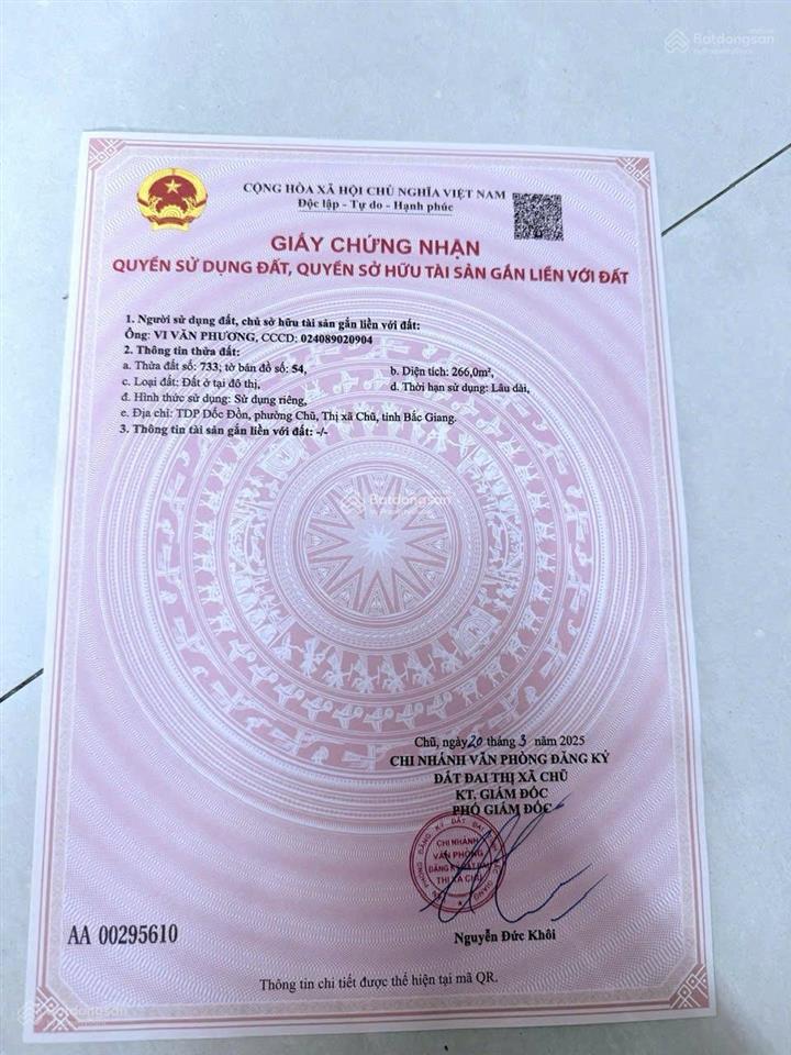 Bán 266m2 đất thổ cư chính chủ mặt tiền ql31 trung tâm thị trấn chũ  lục ngạn