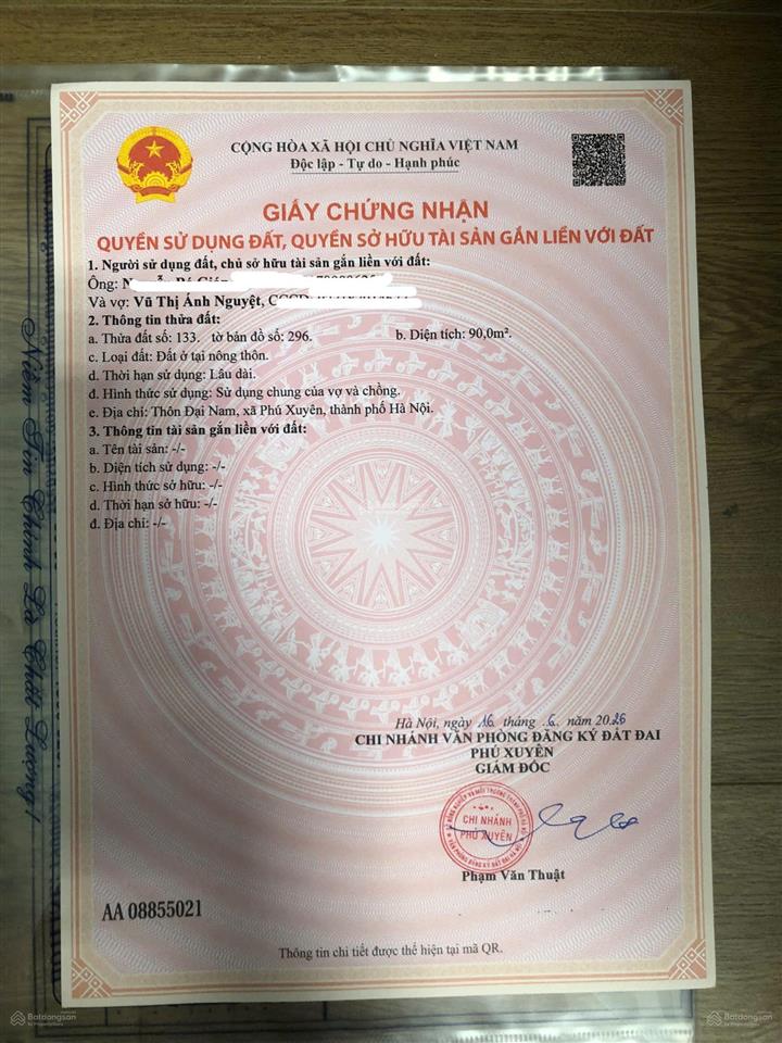 Chính chủ bán 90m2 đất lô góc trung tâm phú xuyên  ngay ql1a