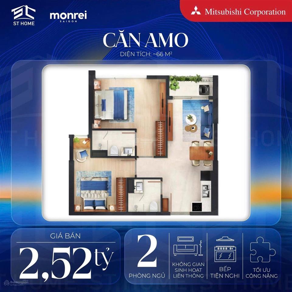 Căn hộ monrei sai gon 2pn2wc 66m2 giá 2,52 tỷ