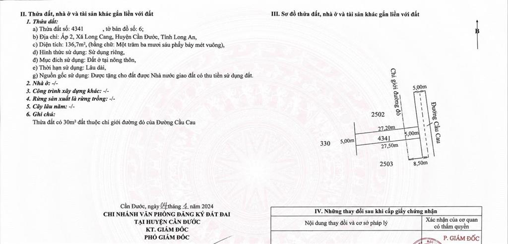 Bán 136,7m² đất thổ cư, mặt tiền liên ấp, cách 150m đường đt16, giá 1,29 tỷ xã long cang, tây ninh