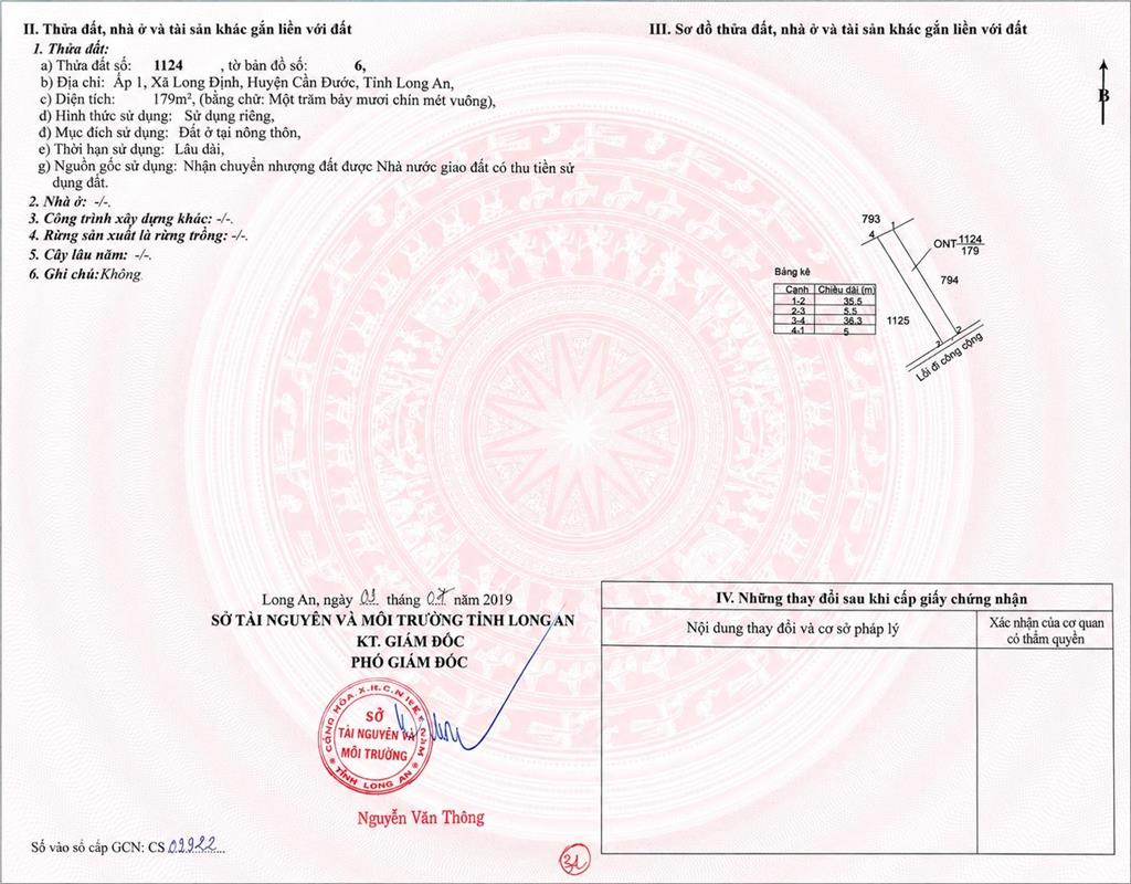 Bán 179m² đất thổ cư, cách 50m đường 830, giá 1,25 tỷ xã long cang, tây ninh