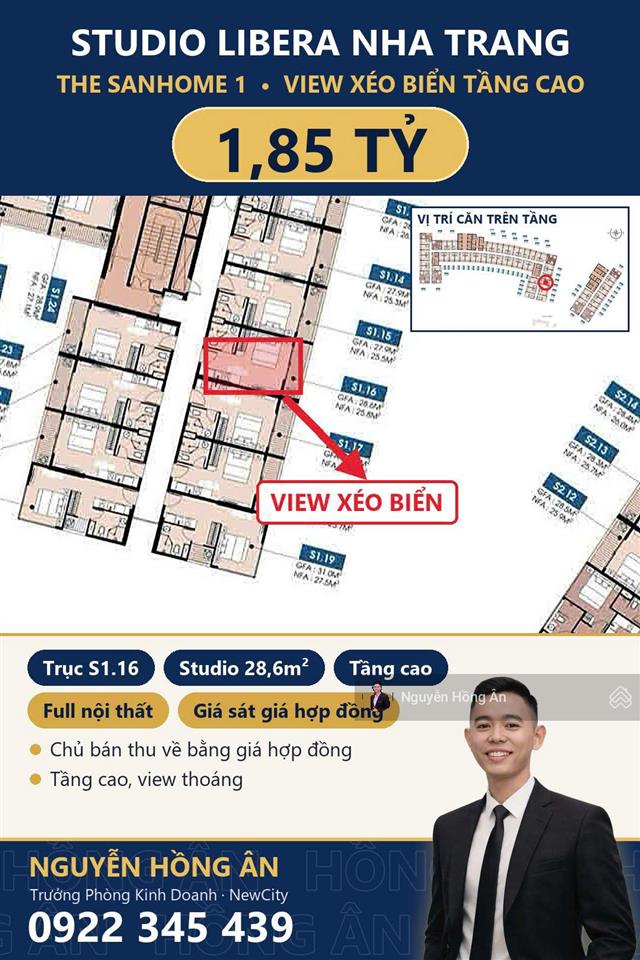 Bán căn hộ the sanhome libera nha trang full nội thất, studio 1pn 2pn view biển, giá từ 1,55 tỷ