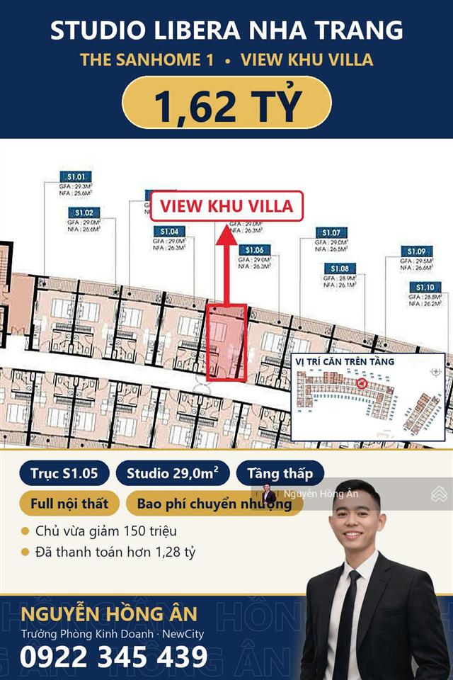 Bán căn hộ the sanhome libera nha trang full nội thất, studio 1pn 2pn view biển, giá từ 1,55 tỷ