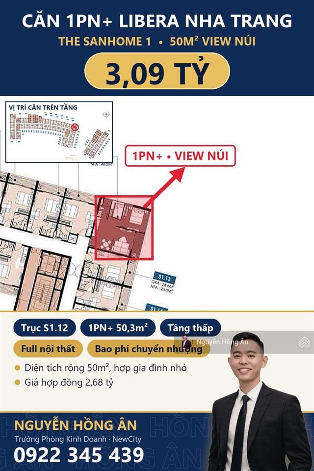 Bán căn hộ the sanhome libera nha trang full nội thất, studio 1pn 2pn view biển, giá từ 1,55 tỷ