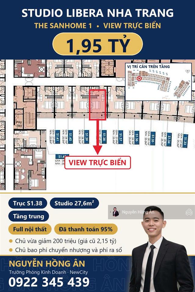 Bán căn hộ the sanhome libera nha trang full nội thất, studio 1pn 2pn view biển, giá từ 1,55 tỷ