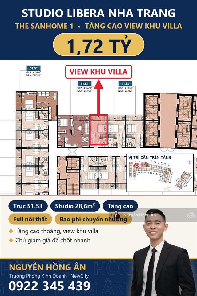Bán căn hộ the sanhome libera nha trang full nội thất, studio 1pn 2pn view biển, giá từ 1,55 tỷ