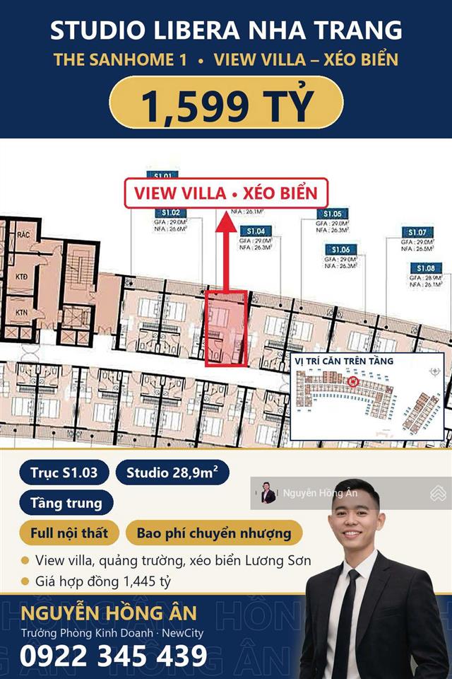 Bán căn hộ the sanhome libera nha trang full nội thất, studio 1pn 2pn view biển, giá từ 1,55 tỷ