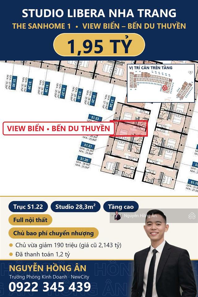 Bán căn hộ the sanhome libera nha trang full nội thất, studio 1pn 2pn view biển, giá từ 1,55 tỷ