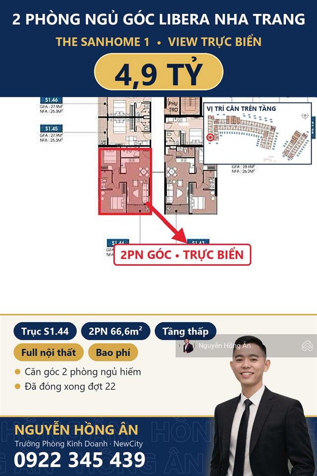 Bán căn hộ the sanhome libera nha trang full nội thất, studio 1pn 2pn view biển, giá từ 1,55 tỷ