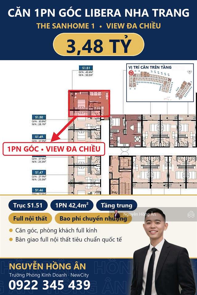Bán căn hộ the sanhome libera nha trang full nội thất, studio 1pn 2pn view biển, giá từ 1,55 tỷ