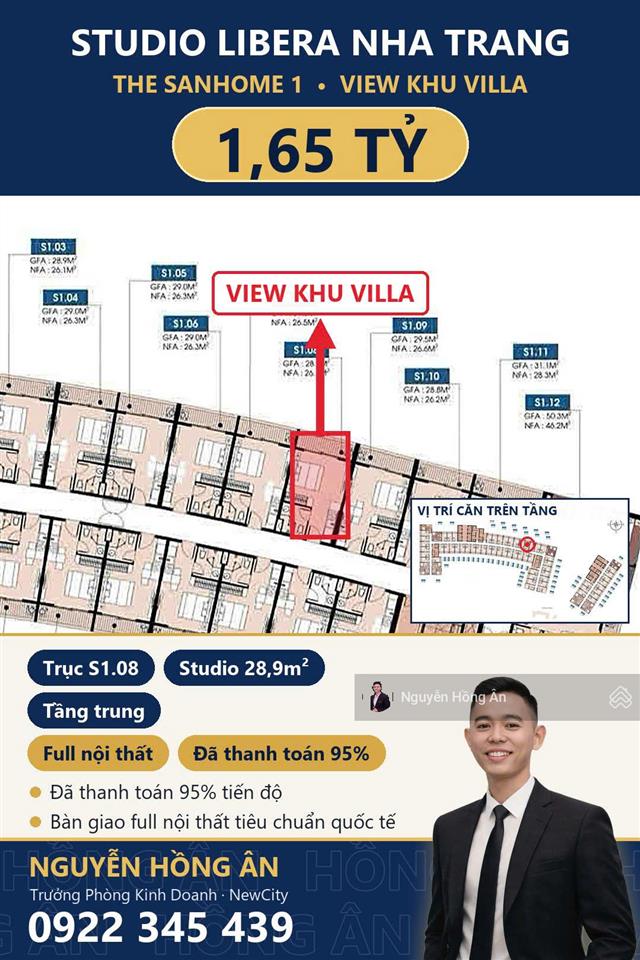Bán căn hộ the sanhome libera nha trang full nội thất, studio 1pn 2pn view biển, giá từ 1,55 tỷ