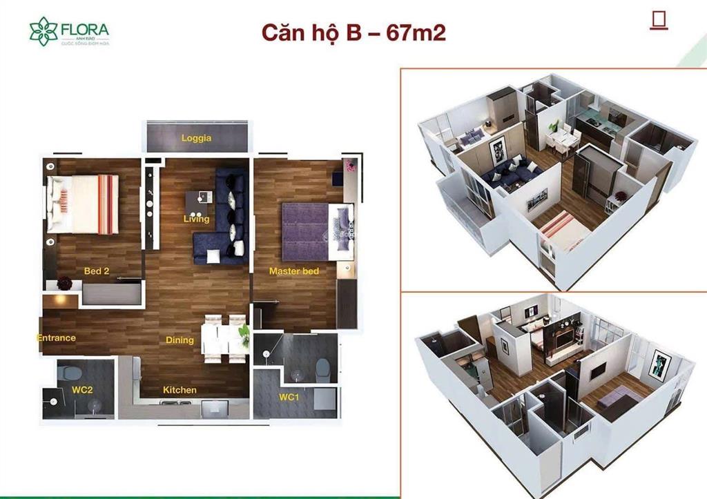 Chung cư anh đào  3,55 tỷ  67m2 có ban công  2pn, 2wc  tầng thấp  căn góc view đẹp mát mẻ.