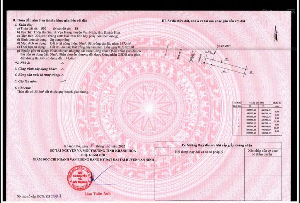 Kẹt tiền cần bán gấp đất mặt tiền ql vạn hưng, vạn ninh giá đầu tư