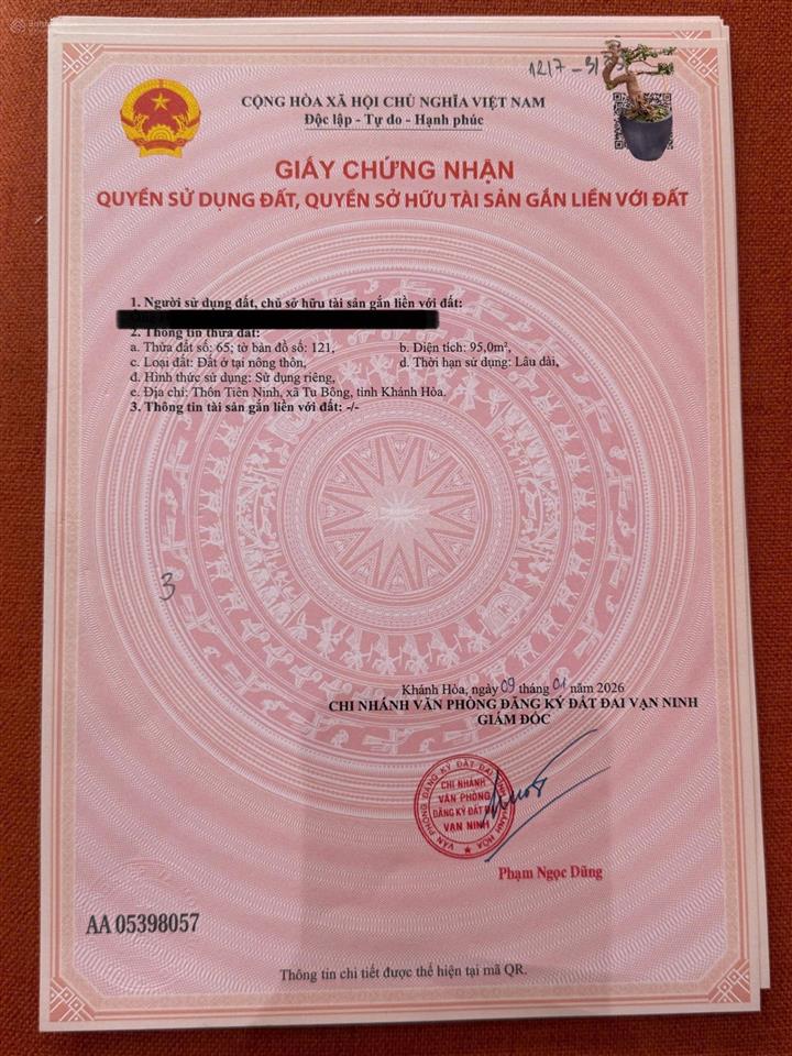 Bán lô đất mặt tiền đẹp tiên ninh, xã tu bông giá 17tr/m2 giá cho khách đầu tư.