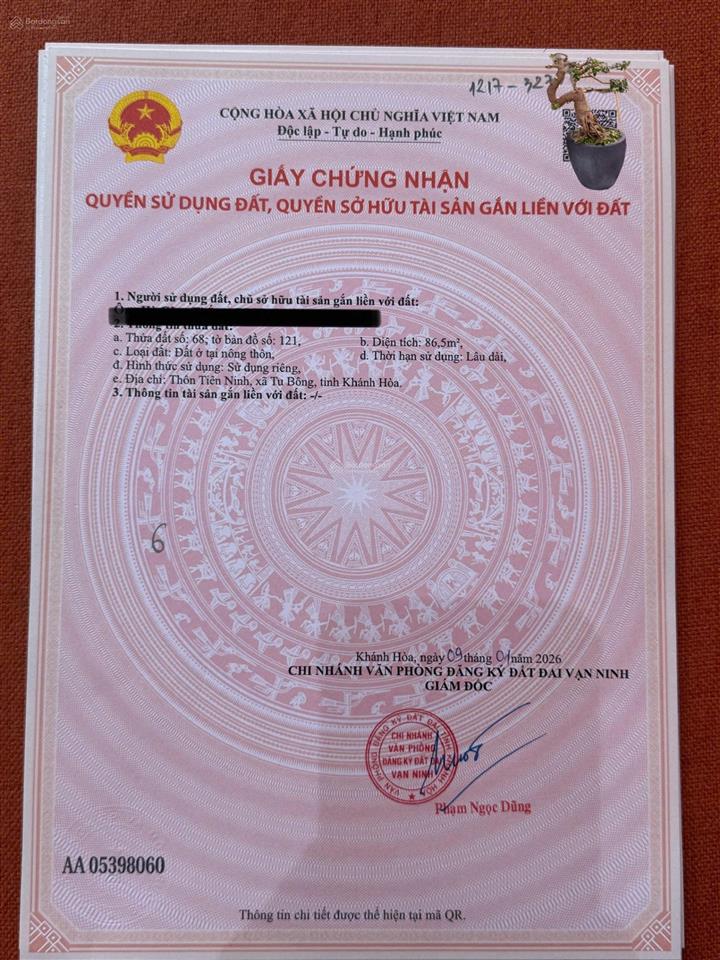 Bán lô đất 2 mặt tiền đẹp tiên ninh, xã tu bông giá 17tr/m2 cho khách thiện chí