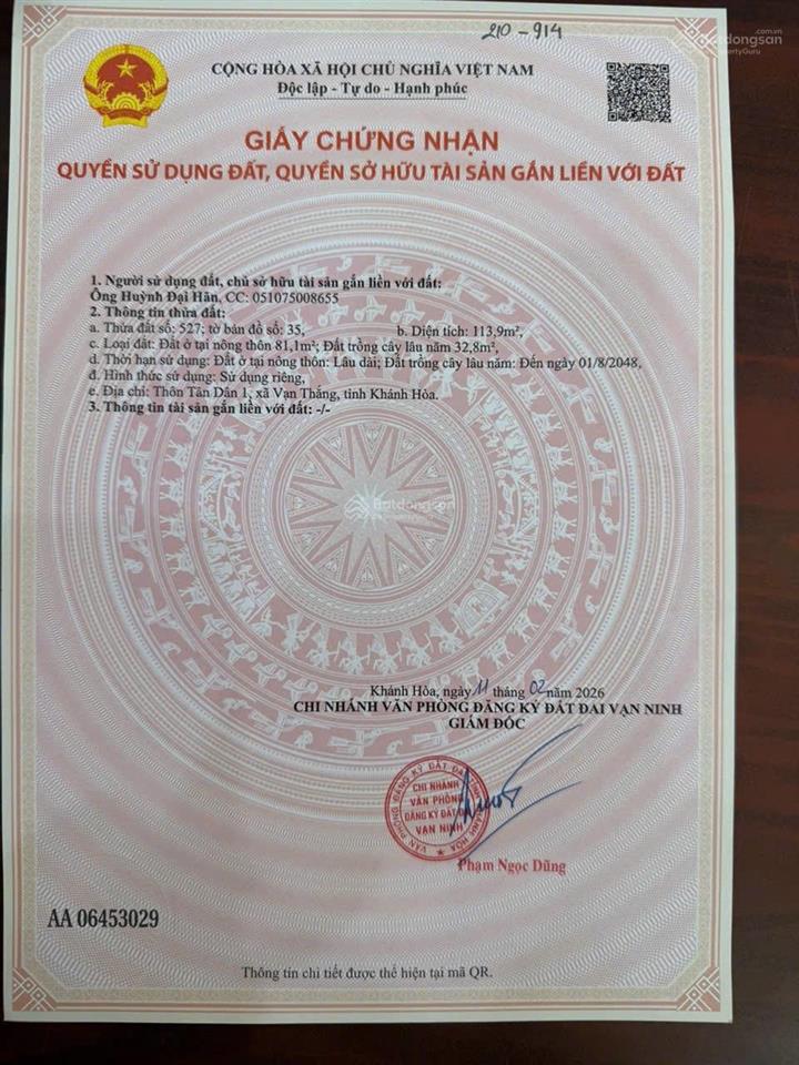 Bán đất tân dân 1 vạn thắng, vạn ninh, giá 16tr/m2