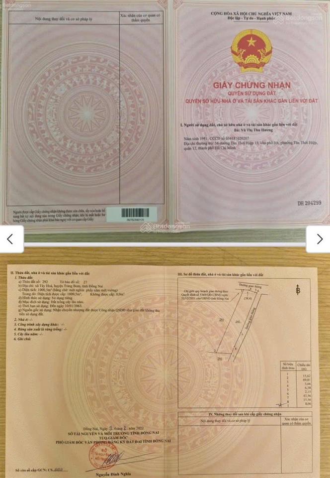 Cần bán đất cln gần kcn bàu xéo trảng bom