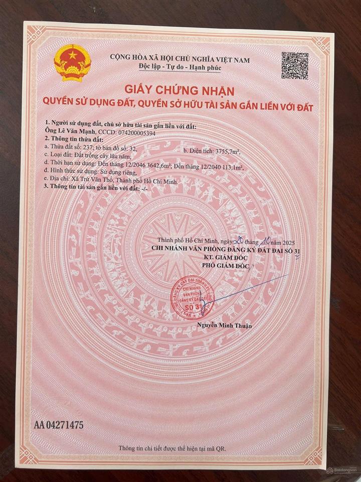 Bán đất trừ văn thố, thành phố hồ chí minh