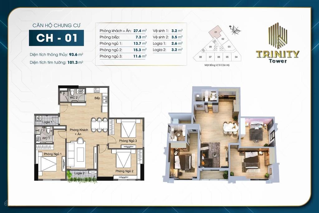Không có nhu cầu sử dụng tôi nhượng lại căn hộ 3pn hướng mát đẹp trinity tower.  0926 397 ***