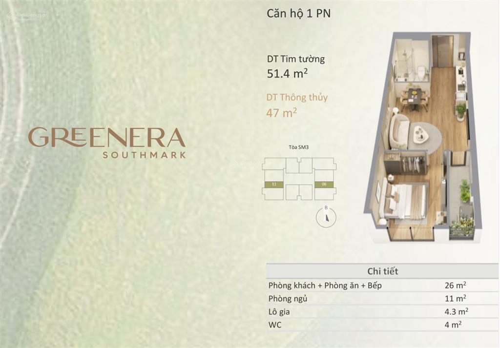 Greenera southmark 486 ngọc hồi căn 1pn giá tốt 4,35 tỷ