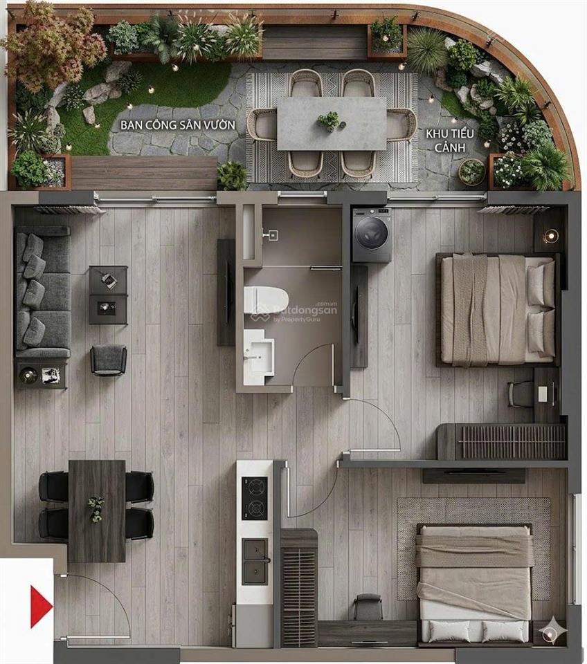 Một trong số ít căn 2pn sân vườn 64,4m² chỉ 4.2 tỷ tại fours tower nam hoà xuân