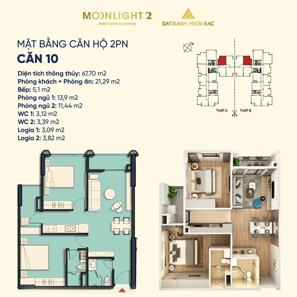Hiếm có 1 căn 2pn 67,7m2 bc đông nam, cách mỹ đình 7 phút di chuyển chỉ với giá 4,67 tỷ