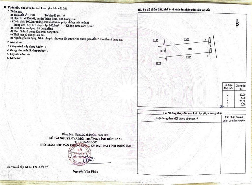 Bán đất 100m2 xã đồi 61 huyện trảng bom, đường nhựa 7m sổ sẵn