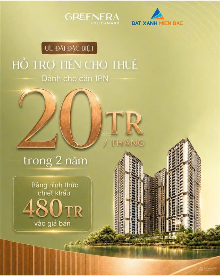 Căn 1pn giá tốt greenera southmark chỉ 3,793 tỷ  ck hơn 1,57 tỷ  tặng nội thất 200 triệu