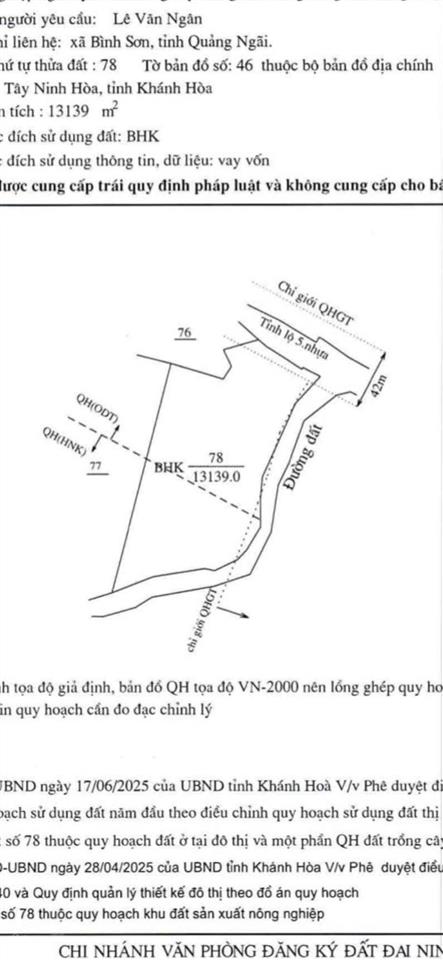 Lô đất 1.3ha mặt đường 50m đối diện kcn tại tây ninh hòa mới
