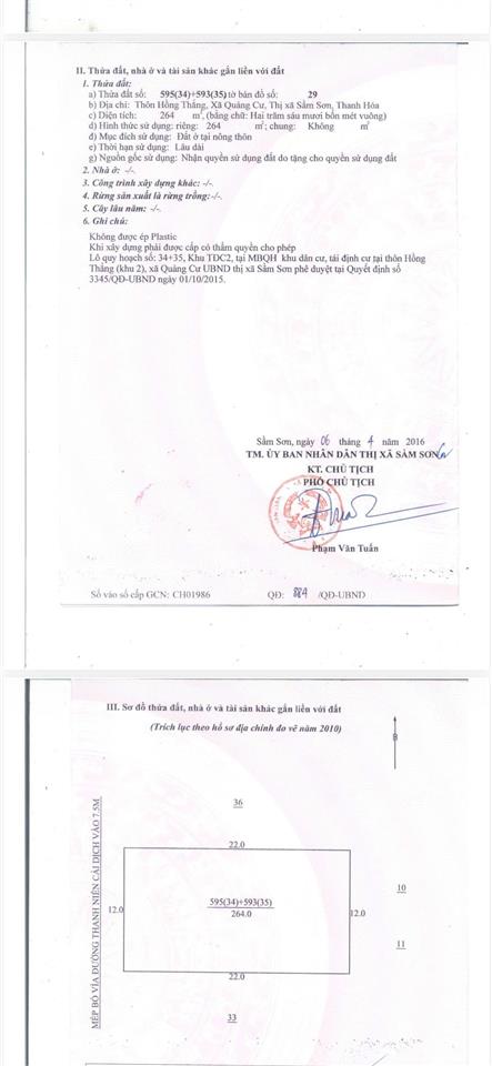 Chính chủ cần bán lô đất mặt đường thanh niên, phường quảng cư, tp sầm sơn, thanh hóa