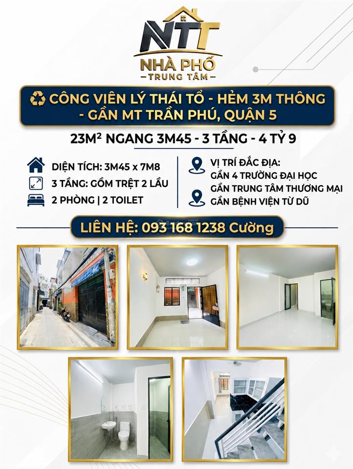 Giá tốt  hẻm 3m gần mt 71 trần phú quận 5  23m2 ngang 3m45 3 tầng  chỉ 4.9 tỷ