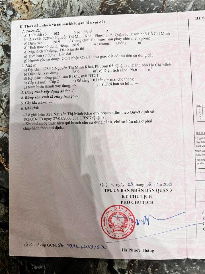 Chính chủ bán nhà trung tâm quận 3 hẻm 306 nguyễn thị minh khai 3 x 9.5 3 lầu st 6 tỷ 8 hẻm 3m5