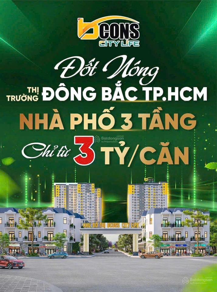 Bán nhà phố bcons city life  70m2  3 tầng btct  tân uyên, bình dương  chỉ từ 3 tỷ/căn.