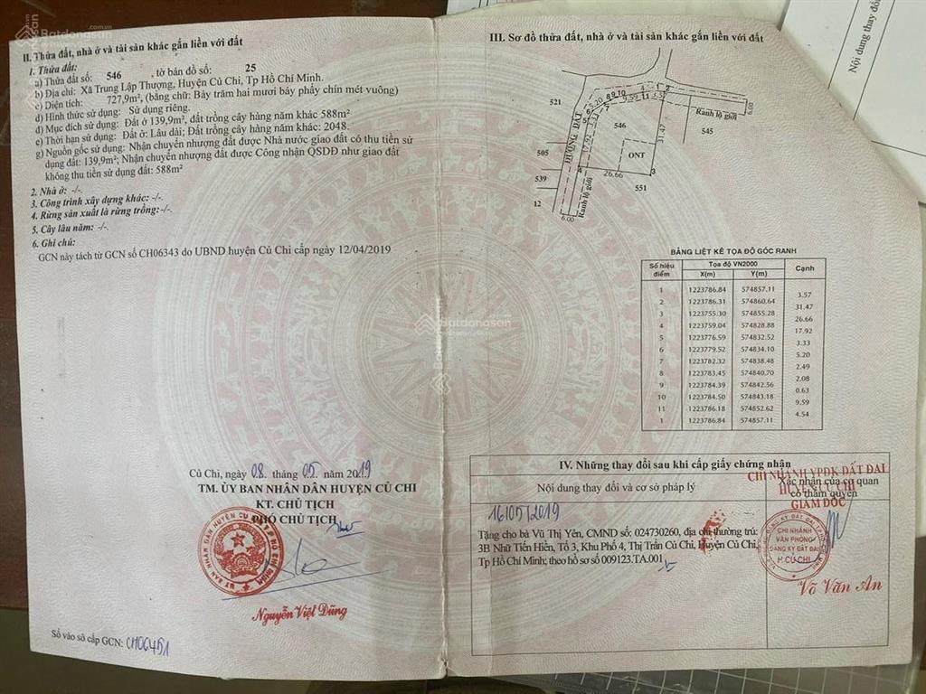 Chính chủ bán lô đất thổ cư góc 2 mt đường nhựa 10m gần đường trung hưng